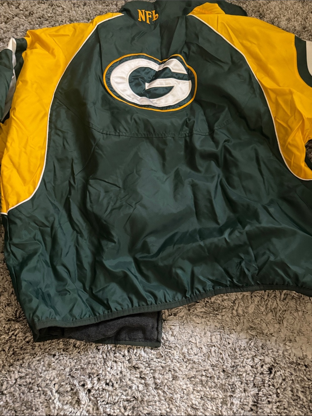 Kids Green & Yellow Puffer Jacket with Team Patch Packers